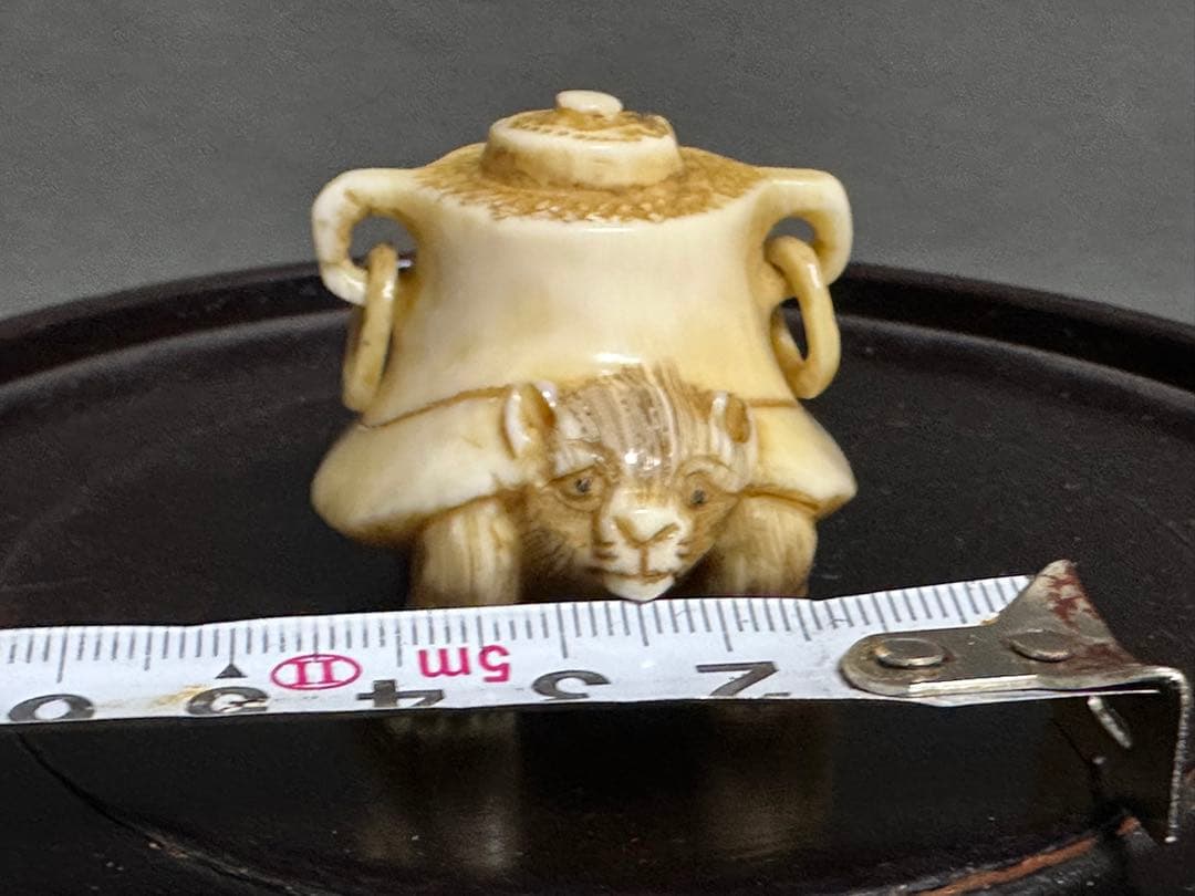 根付　アンティーク　日本昔話　分福茶釜　狸　置物　骨董　飾り物根付　古美術品