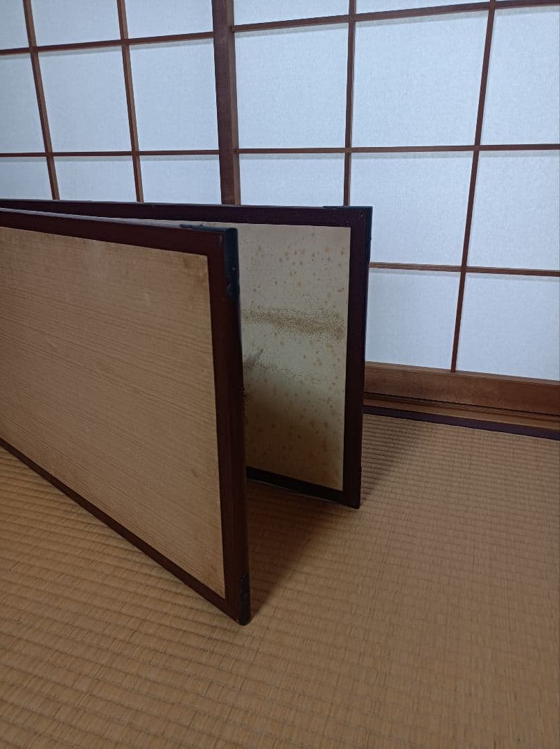 古画 柴田是真筆 円山四条派 帝室技芸員 老松図風呂先屏風 桐屏風箱入