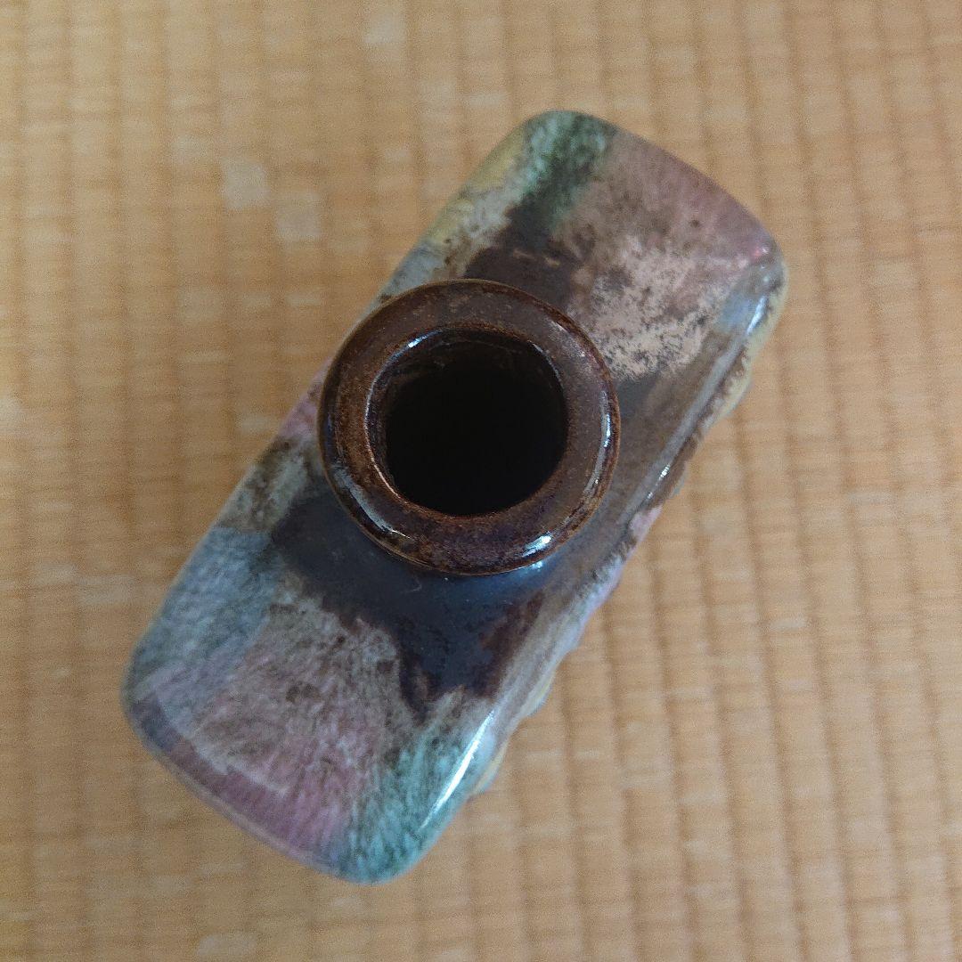 花の彫刻付き陶器ボトル古道具骨董