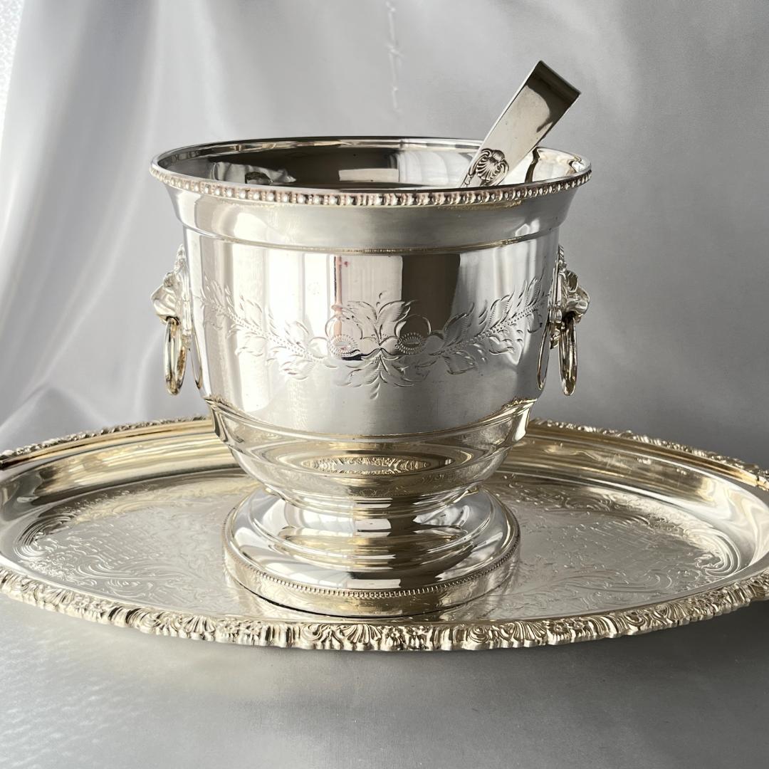 【英国】 ライオンのアイスバスケット / アイストング【シルバープレート】