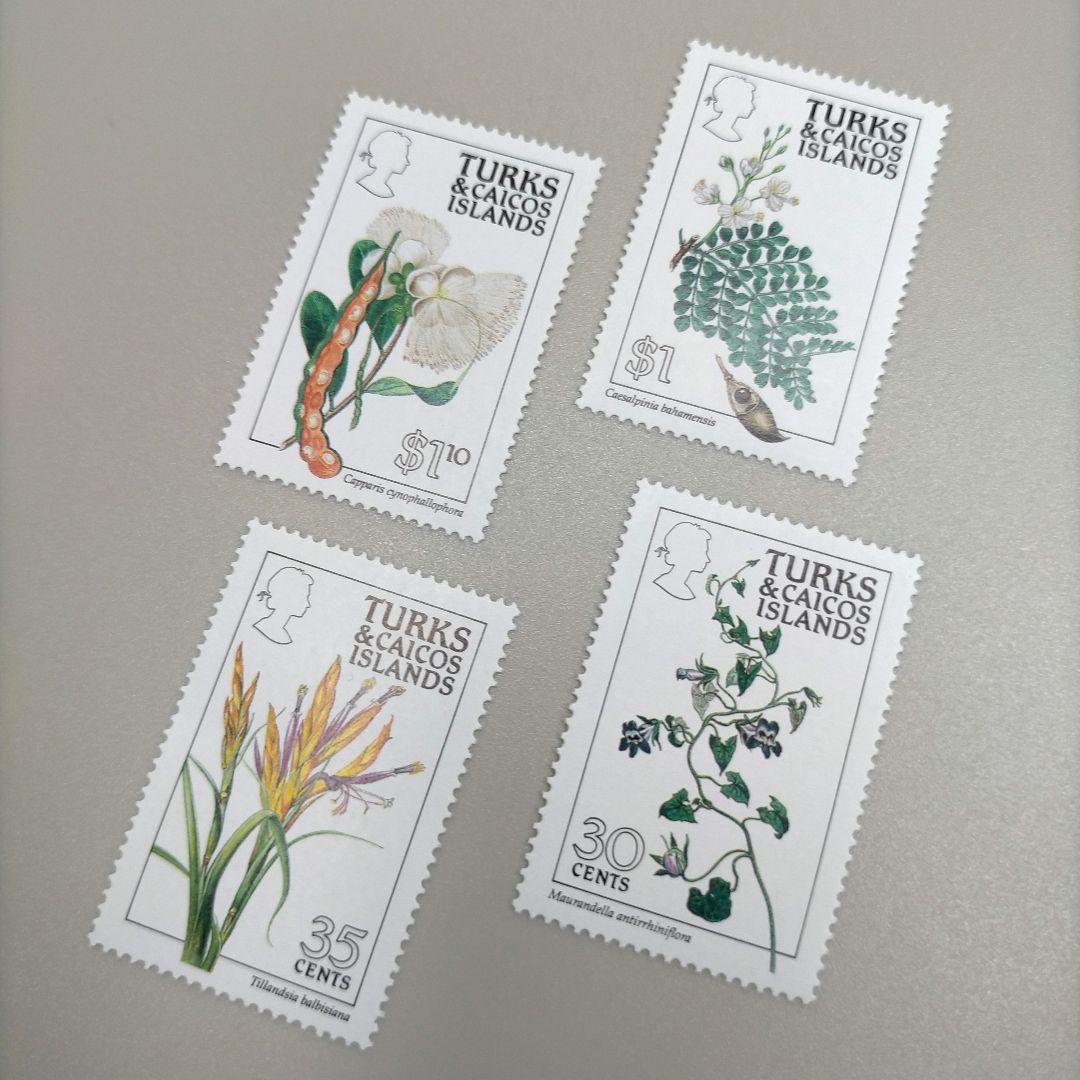 1962 外国切手 タークス・カイコス諸島 花と植物14種完セット 高額面