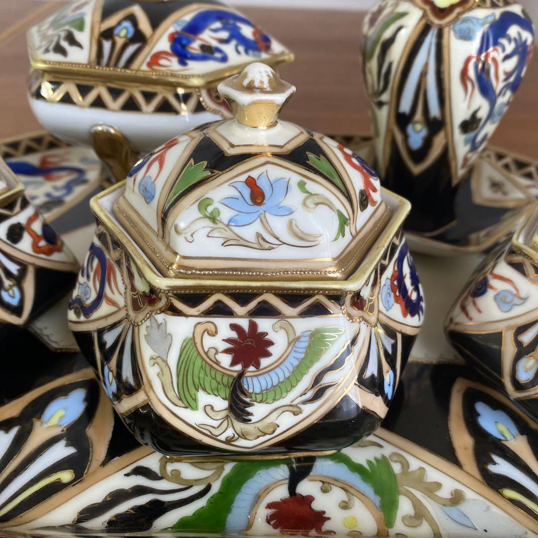 英国 里帰り オールドノリタケ ドレッシングテーブルセット マルキ印 金盛り