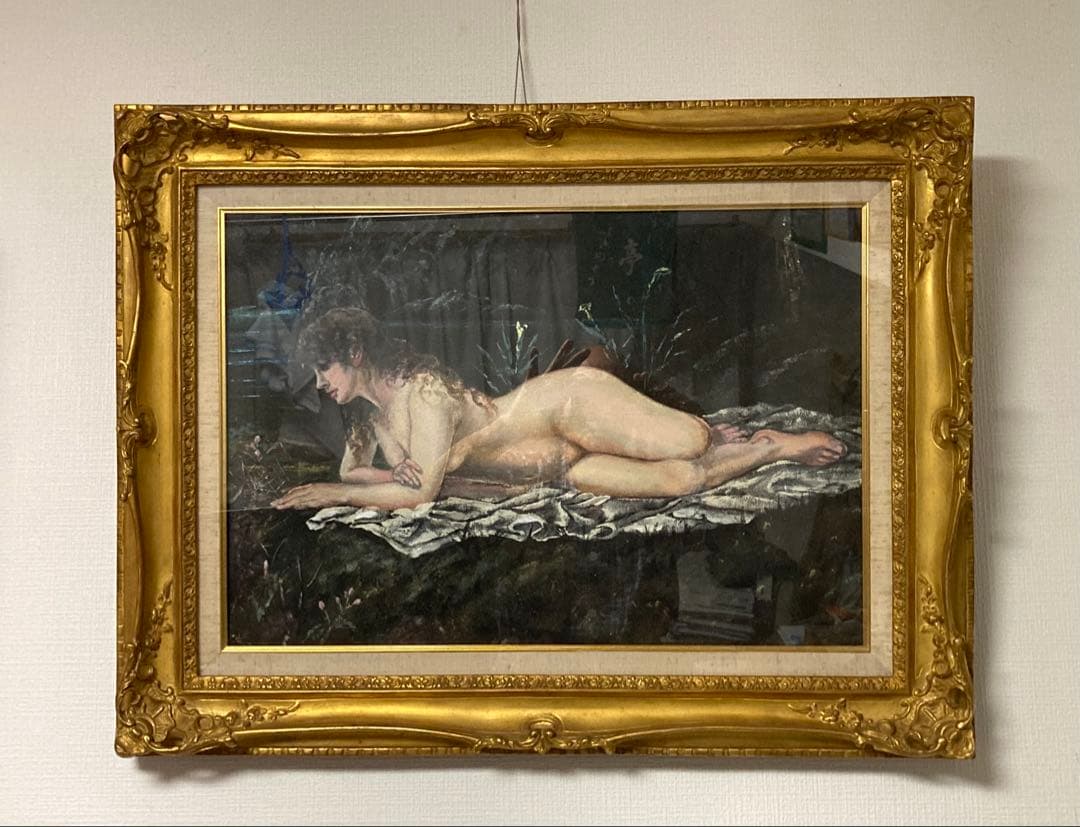 絵画/人物画/山本芳翠 [横たわる裸婦] M12号/油彩画/画集付き/豪華額装品