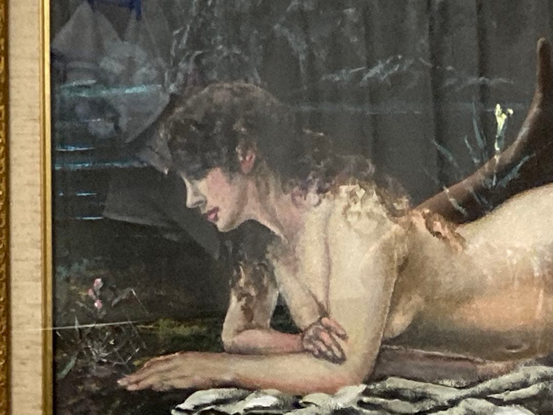 絵画/人物画/山本芳翠 [横たわる裸婦] M12号/油彩画/画集付き/豪華額装品