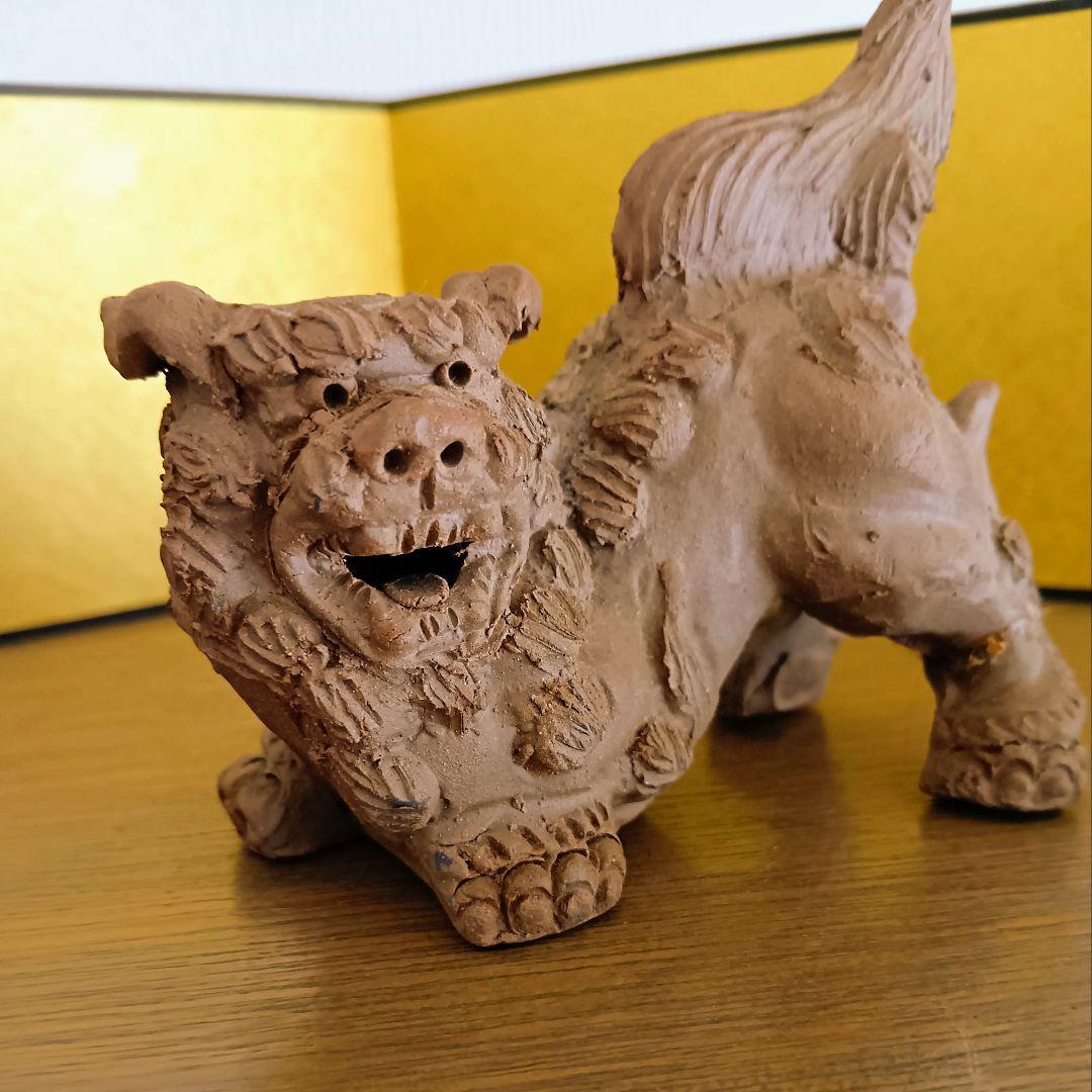 小橋川 昇作 シーサー 手捻這型獅子 焼締 沖縄 琉球 素焼 壺屋