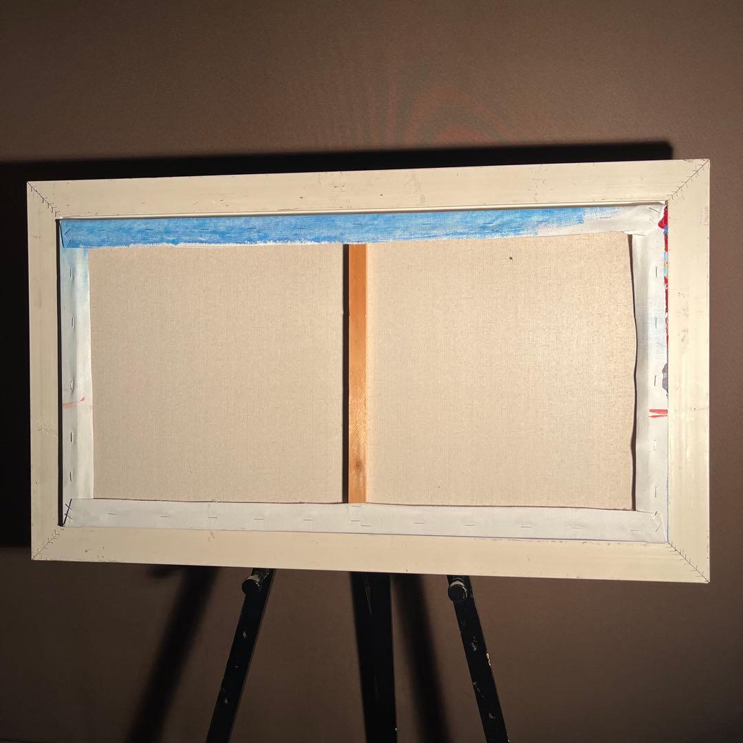 手書き油絵 色づく湖と山 額付き 肉筆絵画 インテリア 油彩画