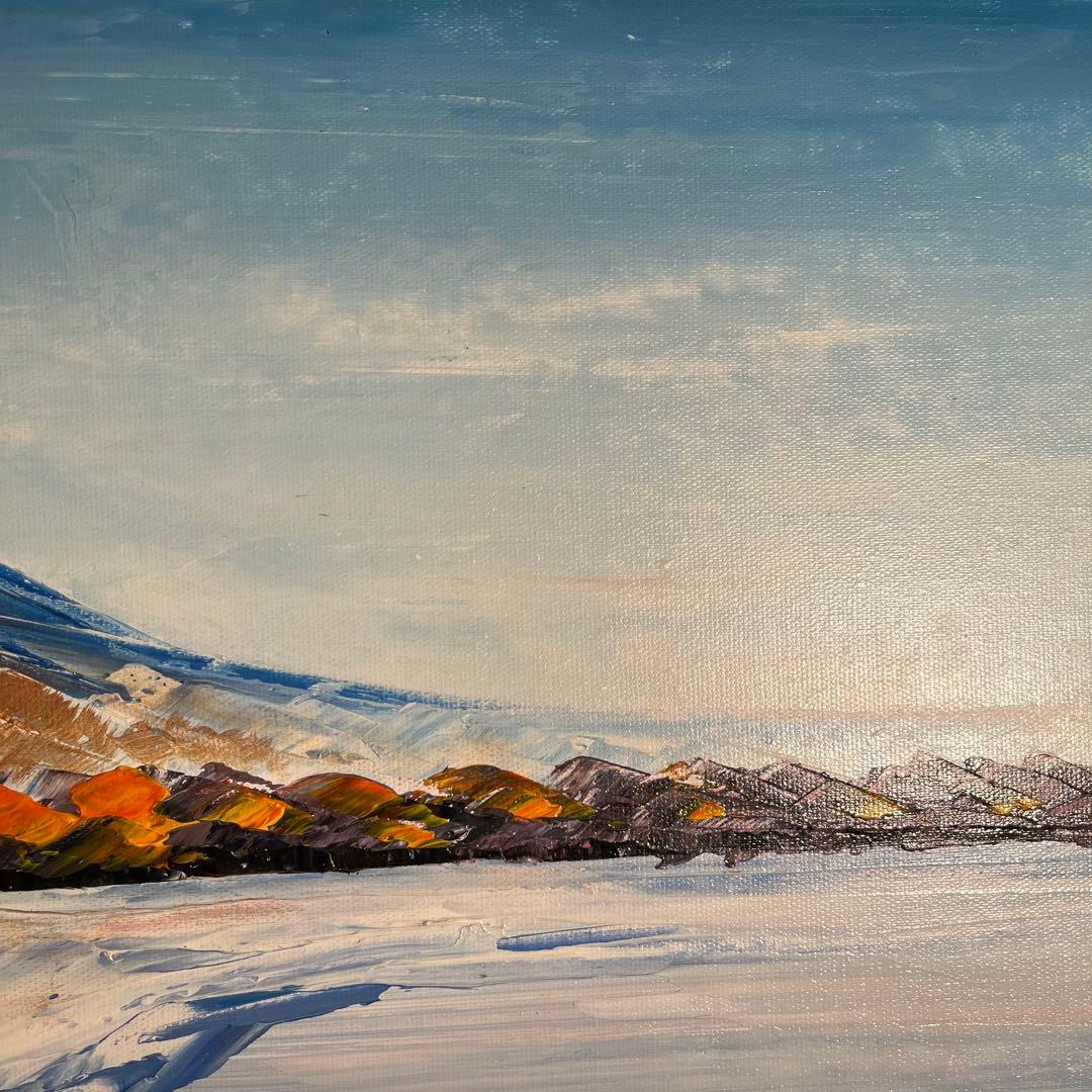 手書き油絵 色づく湖と山 額付き 肉筆絵画 インテリア 油彩画