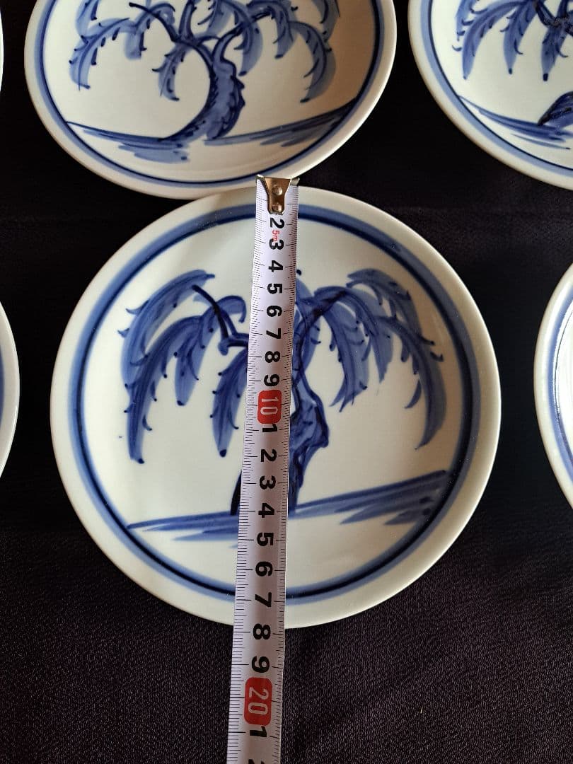 【人間国宝】富本憲吉　平安陶苑　染付　柳絵　六客　①