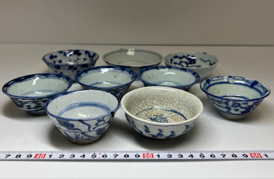 中国清時代　新渡青花盃色々　口径約7.5~10.3㎝　東Y7-1223①タルサ