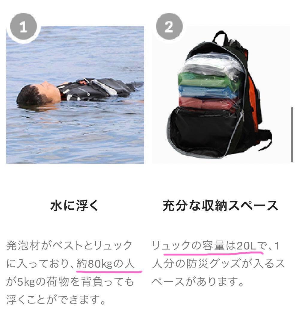 津波避難 水に浮く ライフジャケット リュック型　防災リュック　地震対策　貴重！