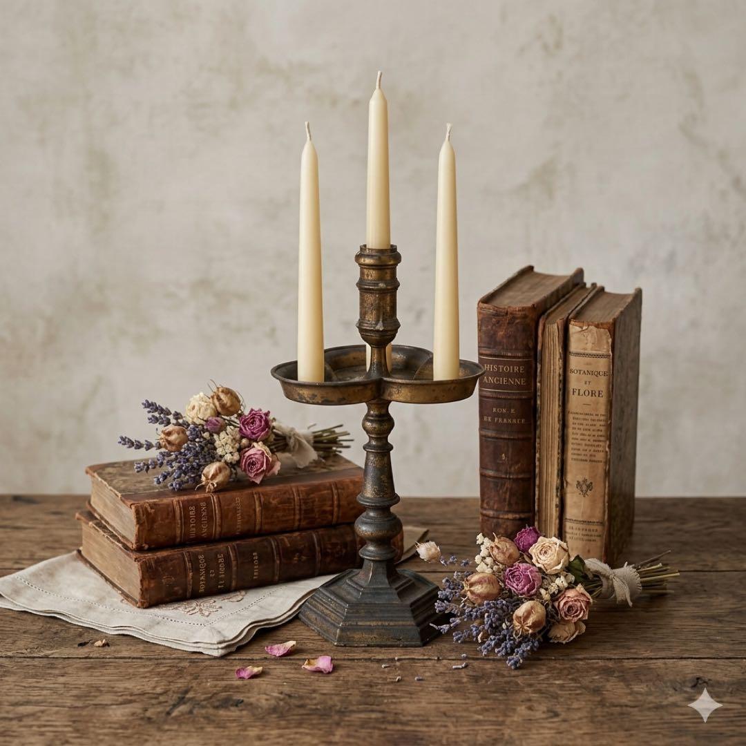 希少　フランスアンティーク 真鍮製 燭台 特大36cm 3つ葉　店舗什器　B