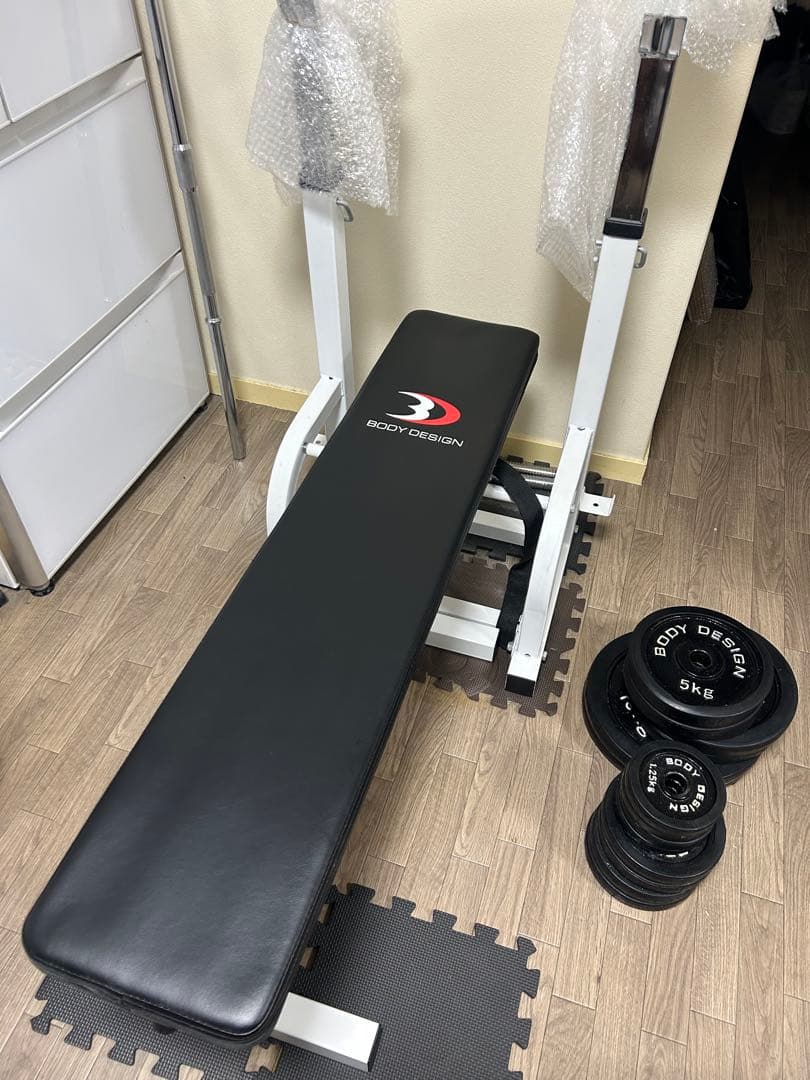 【大阪近郊の直接受け渡し限定】ハイパープレスベンチ+ラバーバーベルセット70kg