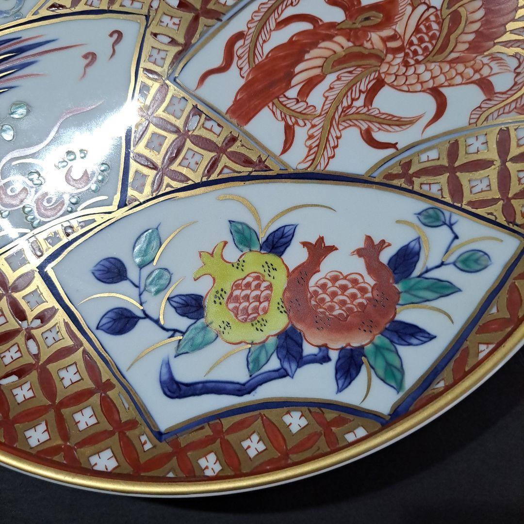 江戸中期　古伊万里　極上　赤絵金蘭手　30㎝皿　共箱　山徳製　祝皿