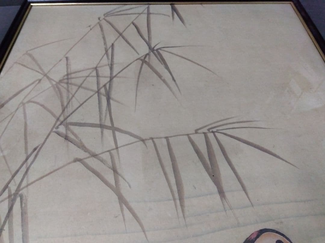 日本画 鴨の絵 黒色フレーム付き