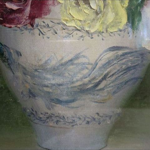 【真作】田河勇造 油彩「薔薇」F8号 額装付き