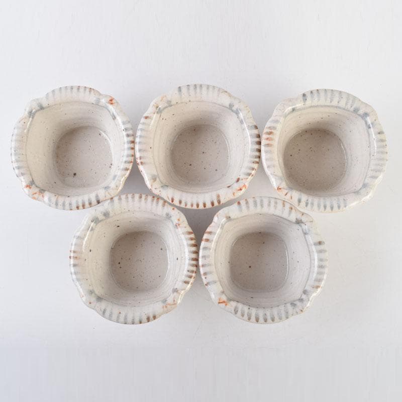 和食器　茶懐石　志野焼　加藤十右衛門　向付　五客　共箱　C　9015