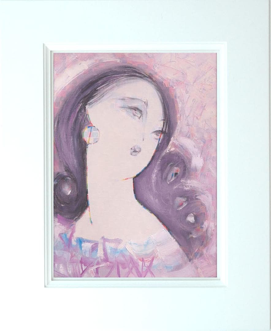 油絵 菅家令子 絵 絵画インテリア額付(青緑＋金色の枠) F6-082111女性