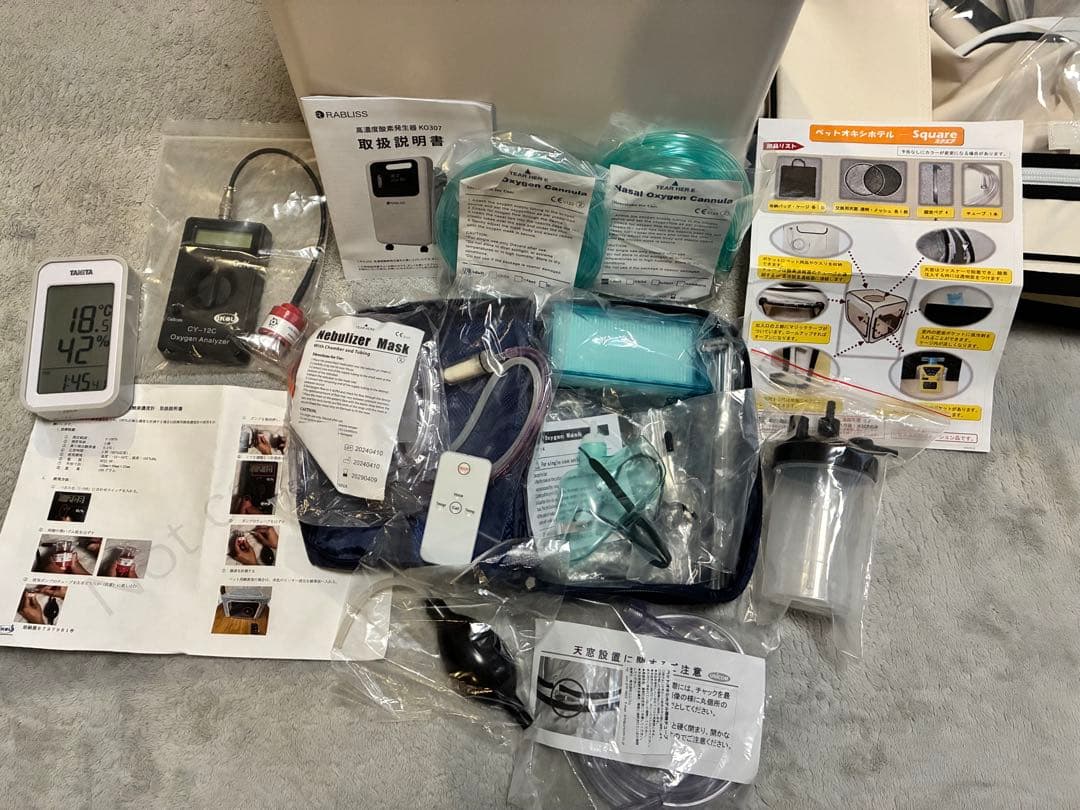 ペット用 酸素室セット Mサイズ 高濃度酸素発生器　　酸素濃度計