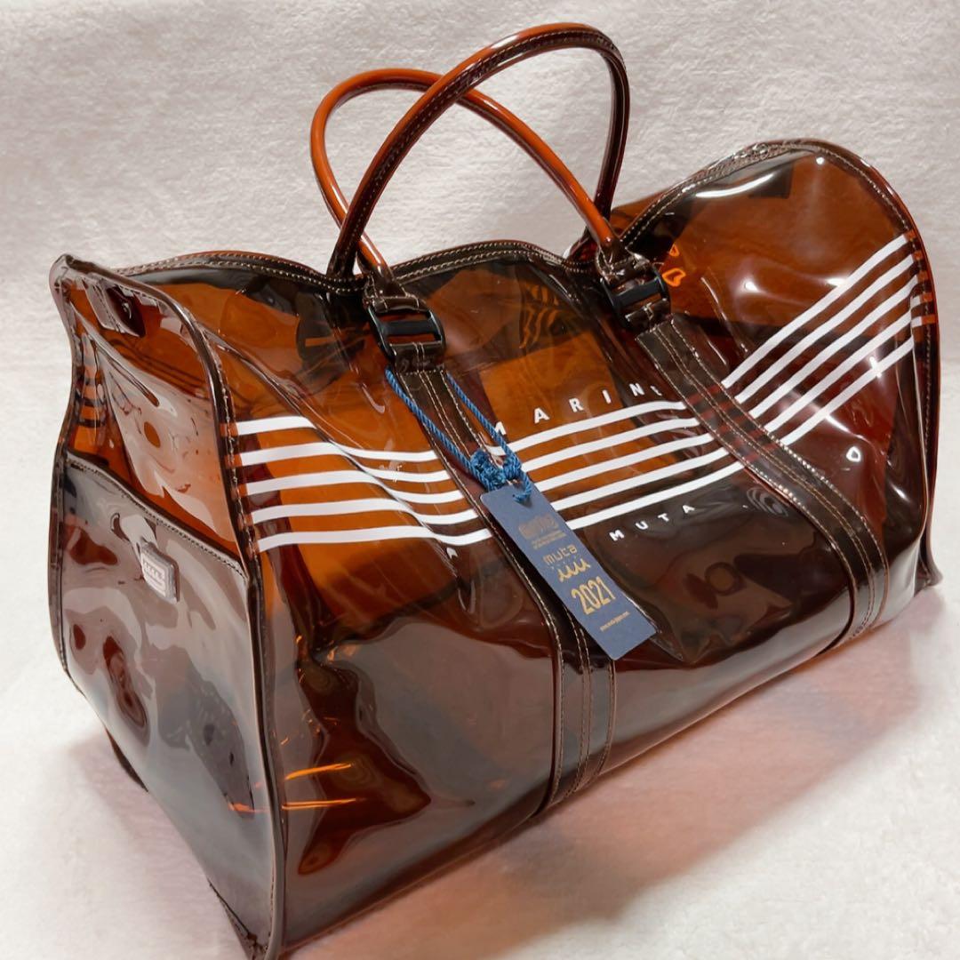 未使用　完売品　ムータ マリン クリアボストンバッグ　ブラウン　ファー　クラッチ