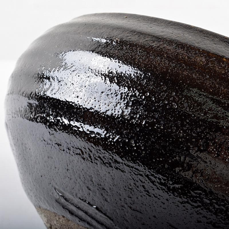 芳幽軒　加藤石春作　黒楽　菓子器　共布共箱　M　R5391