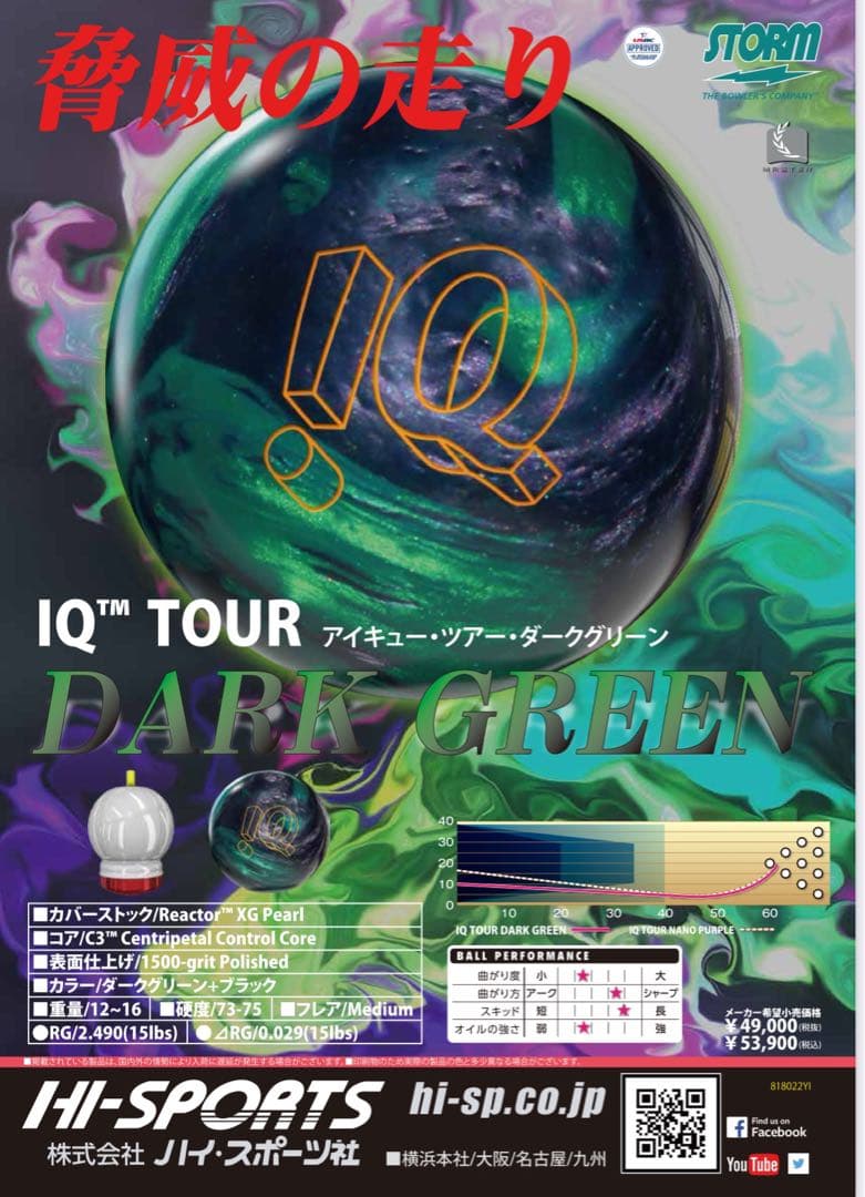★神球IQツアーダークグリーン★15ポンド試投のみ★ストーム★