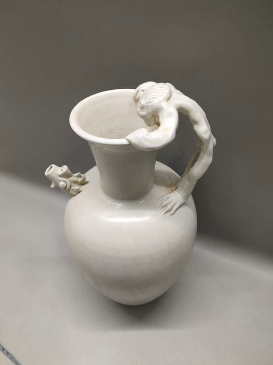 邢州窯　唐時代白磁獅柄大執壺　水注　陶芸　骨董品　匿名配送‼️