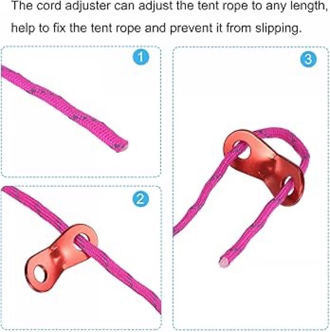 テントロープ 長さ6m 反射型ガイラインコード4個 アルミアジャスター4個