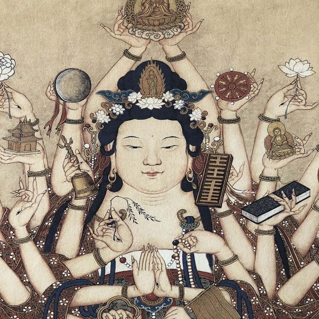 中国画 掛け軸 仏画 観音菩薩 宝相観音 彩色 仏教美術 中国美術 インテリア