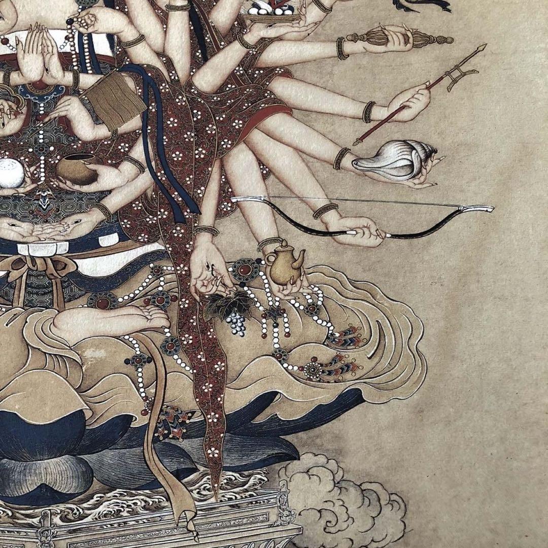 中国画 掛け軸 仏画 観音菩薩 宝相観音 彩色 仏教美術 中国美術 インテリア