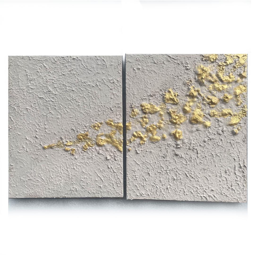 金とベージュの現代アート｜絵画　抽象画　テクスチャ―アート　北欧　壁掛け　パネル