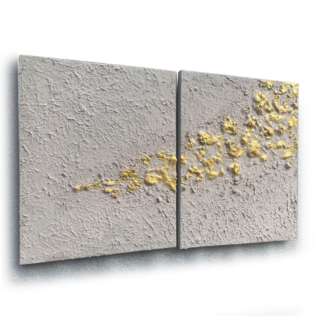 金とベージュの現代アート｜絵画　抽象画　テクスチャ―アート　北欧　壁掛け　パネル