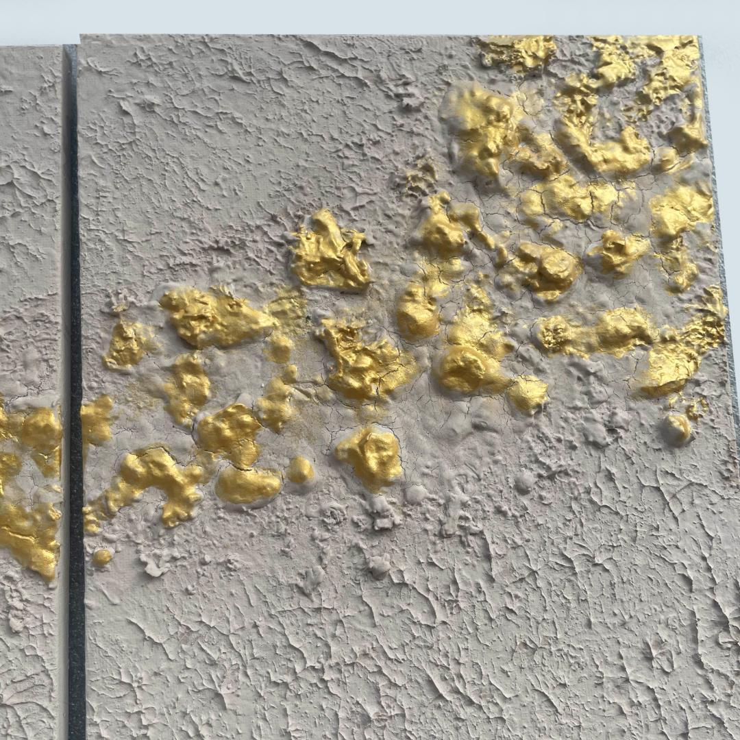 金とベージュの現代アート｜絵画　抽象画　テクスチャ―アート　北欧　壁掛け　パネル