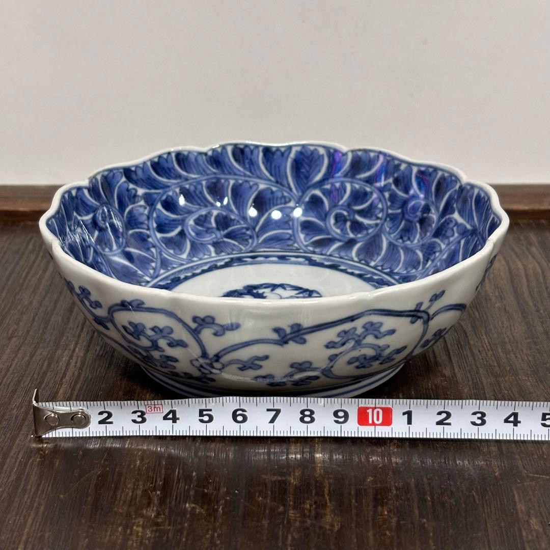 【古伊万里】染付 松竹梅唐草文 輪花小皿（江戸中期/宝暦年間）1760〜1790