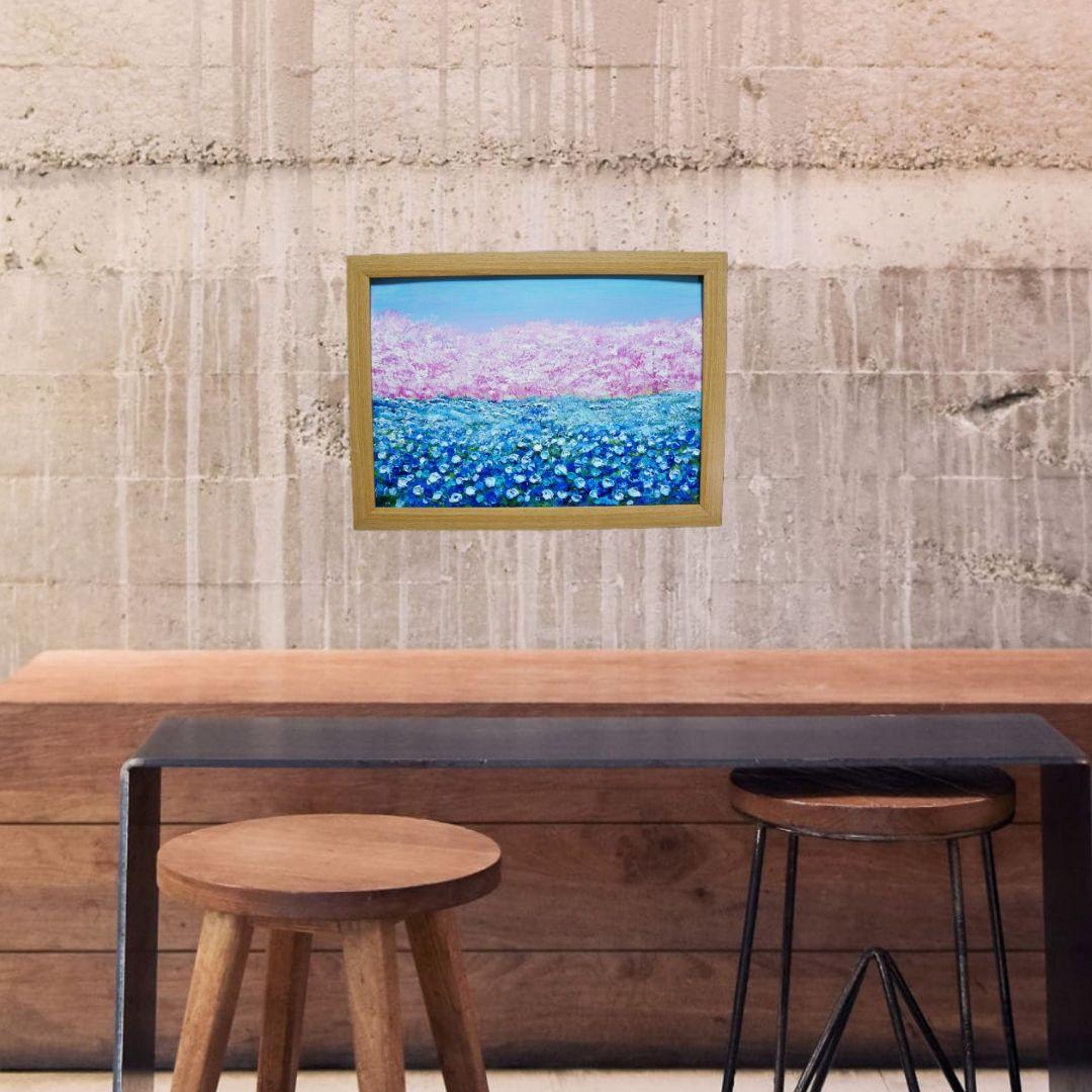 油絵 油彩 油彩画 絵画 絵【ネモフィラとサクラ】