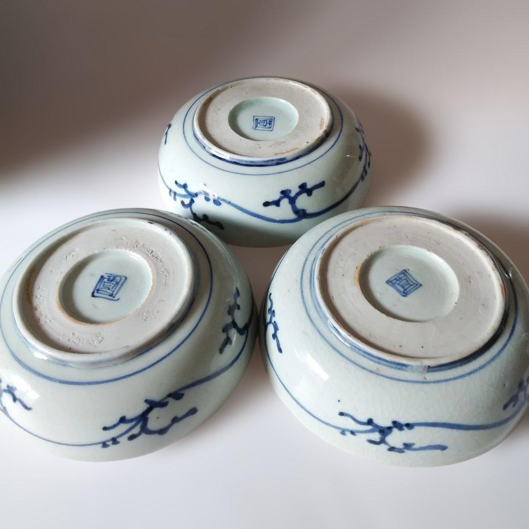 古伊万里 染付 蛸唐草文皿 三客 なます皿 くらわんか 筒江窯 アンティーク