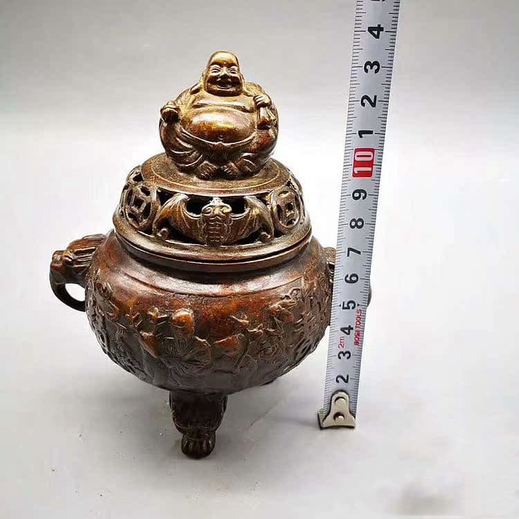 銅 細工 福禄寿弥勒仏薫香炉 茶室香炉 書斎 開運風水 招財装飾品 工芸品 置物