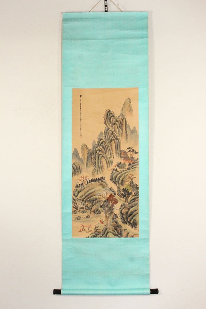 No5238 掛軸　倉山画院　山水図　絹本着色　唐物　中国画　古美術　送料無料