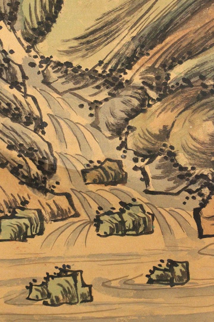 No5238 掛軸　倉山画院　山水図　絹本着色　唐物　中国画　古美術　送料無料