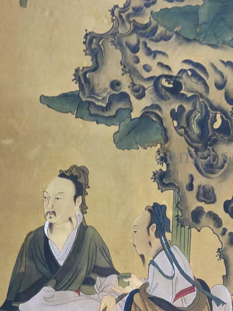 中国古美術 五代 周文矩款 人物画 水墨画 掛軸 絹布 唐物 古画 書画 肉筆