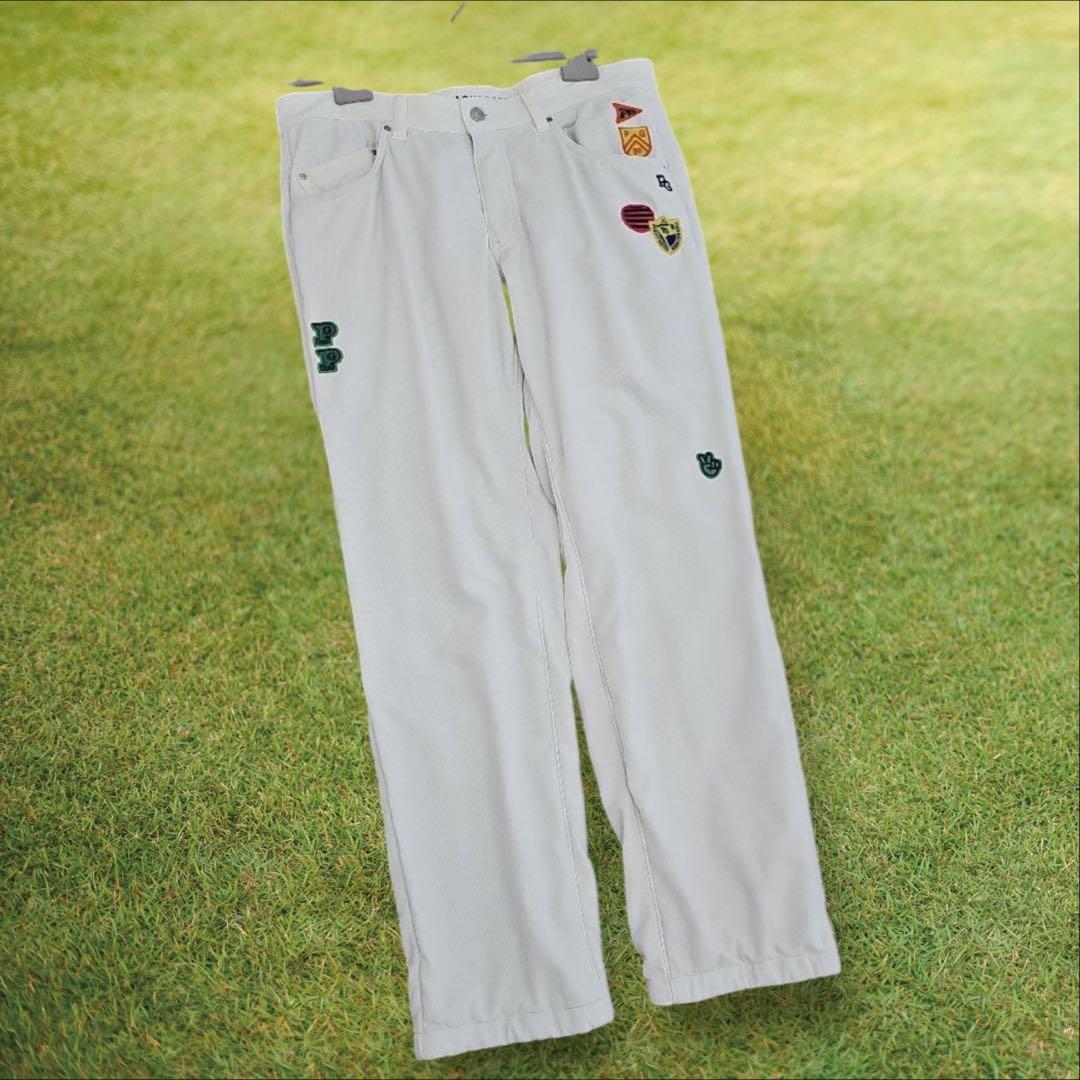 防寒　蓄熱　裏起毛　パーリーゲイツ　パンツ　M〜L相当　白　ホワイト　ワッペン