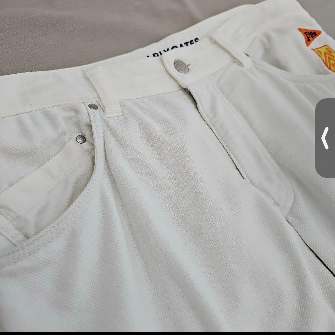 防寒　蓄熱　裏起毛　パーリーゲイツ　パンツ　M〜L相当　白　ホワイト　ワッペン