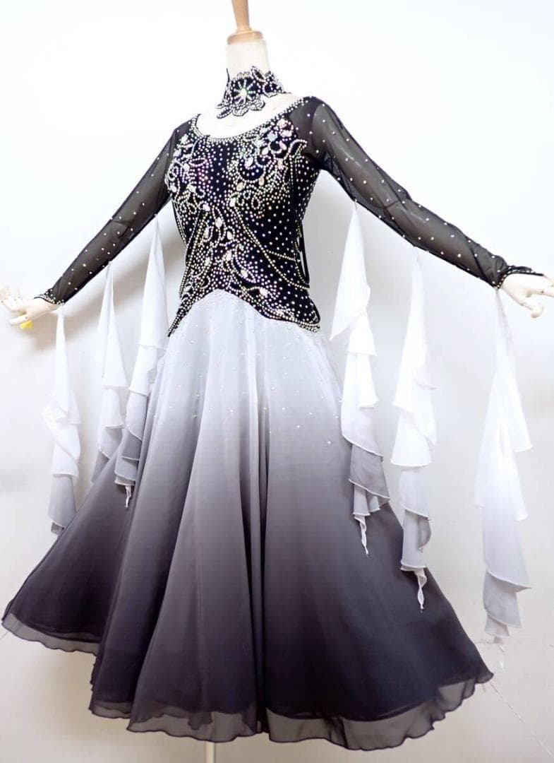 6362★美品★L★黒/グレー/グラデーション/スタンダードドレス☆社交ダンス