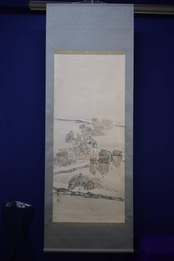 真作/景文/人物収穫図/農耕図/布袋屋掛軸HI-55