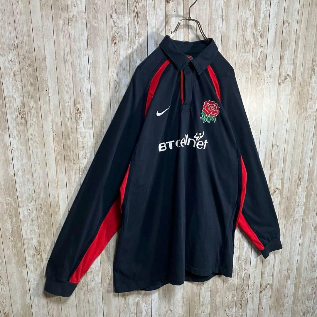 659【90s-00s】NIKE イングランド代表　ラガーシャツ　刺繍ロゴ　XL