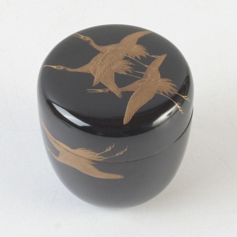 茶道具　黒漆　鳥蒔絵　棗　銘「千歳」　裏千家十一代玄々斎極め箱　V　9787