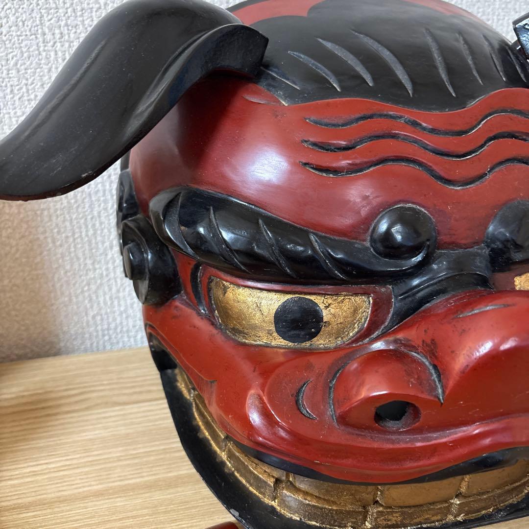 獅子頭 木彫り　魔除け　開運