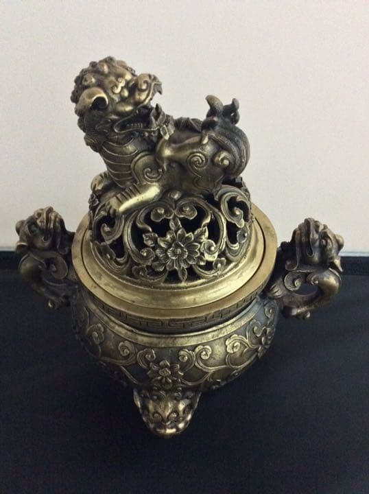香炉 大明宣徳年鋳 獅子摘 銅製 骨董　インテリア　アンティーク 置物　断捨離