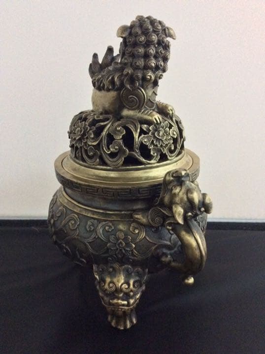 香炉 大明宣徳年鋳 獅子摘 銅製 骨董　インテリア　アンティーク 置物　断捨離