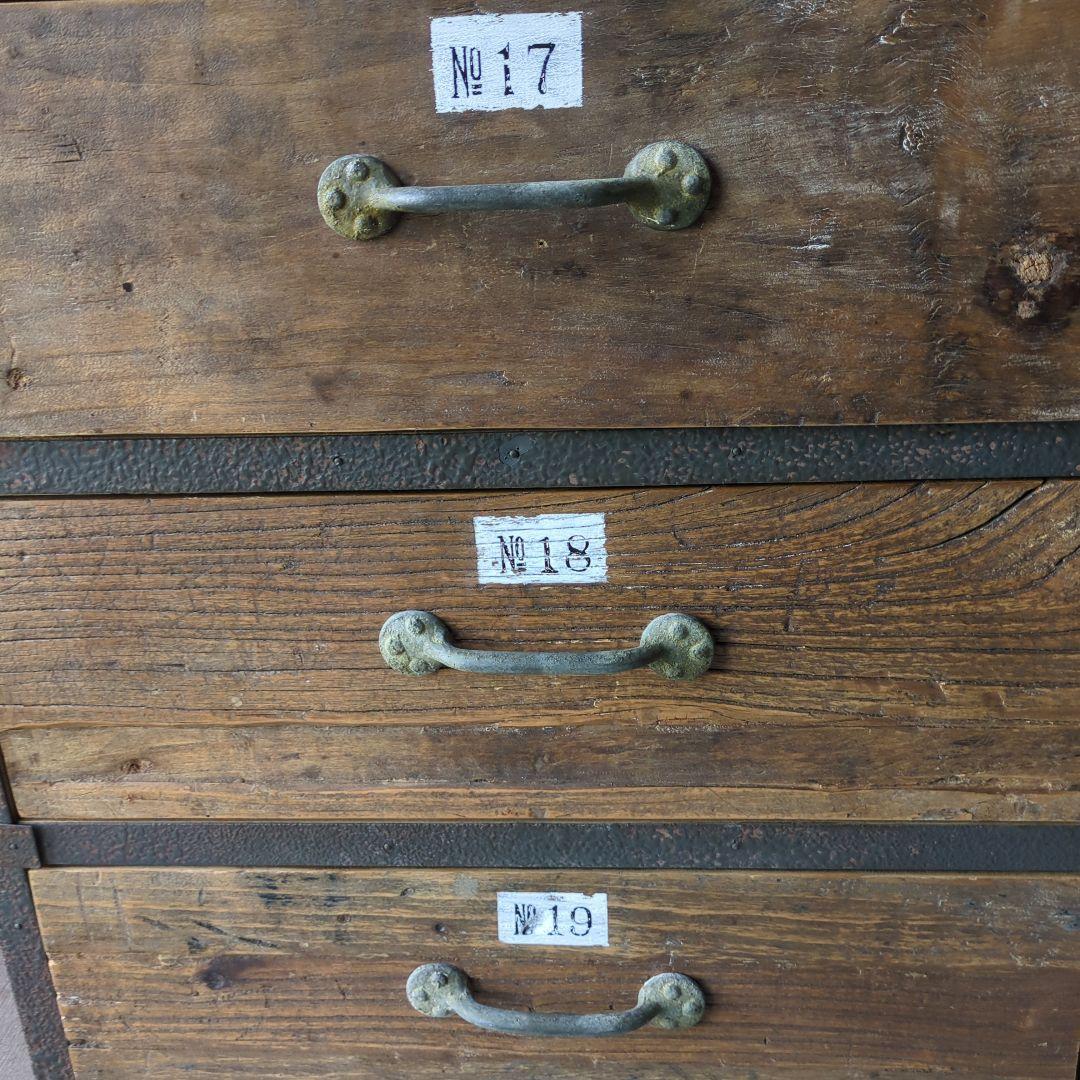 インダストリアル古材木製アイアン3段引き出しチェスト