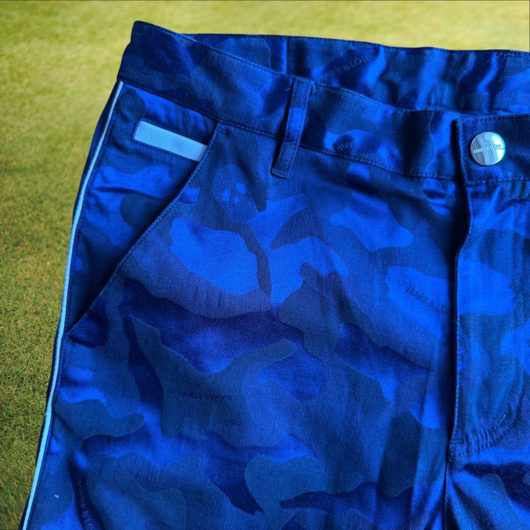 マークアンドロナ　パンツ　迷彩　S〜M相当　黒　青　コットン混　ストレッチ　46